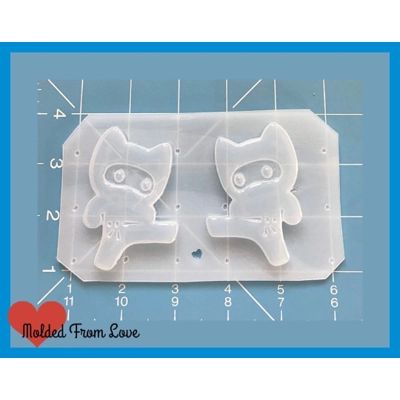 Left and Right Kawaii Kicking Ninja Kitties Handmade Plastic Mold Left and Right Kawaii Kicking Ninja Kitties Handmade Plastic Mold
