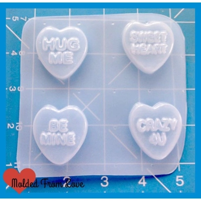 4 Small Kawaii Valentine Conversation Hearts handmade Plastic Mold 4 Small Kawaii Valentine Conversation Hearts handmade Plastic Mold