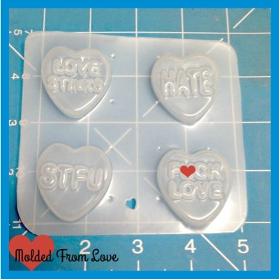 4 Small Un-Valentine Hearts Handmade Plastic Mold 4 Small Un-Valentine Hearts Handmade Plastic Mold
