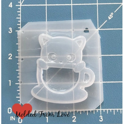 Kawaii Kitty in a Tea Cup shaker Plastic Mold Kawaii Kitty in a Tea Cup shaker Plastic Mold