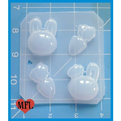 2 Puffy Bunny Heads 2 Carrots Handmade Plastic Mold