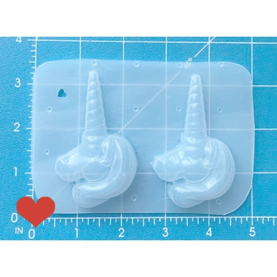 2 Detailed Puffy Unicorn heads Handmade Plastic Mold