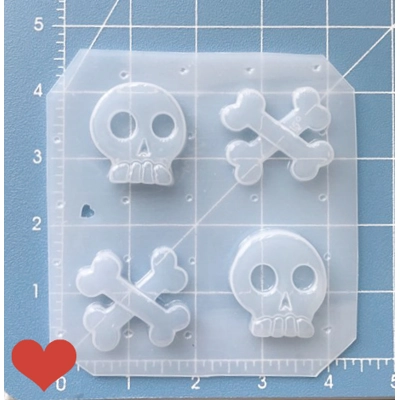 2 Small Skulls 2 Crossbones Handmade Plastic Mold