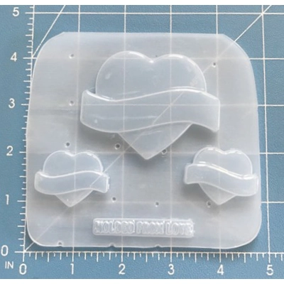 Set of 3 Blank Hearts with Blank Banners Handmade Plastic Mold