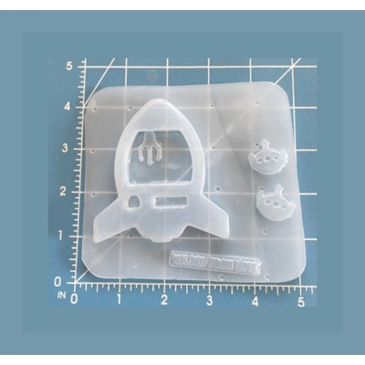 Rocketship Claw Machine shaker with tiny alien bits handmade plastic mold