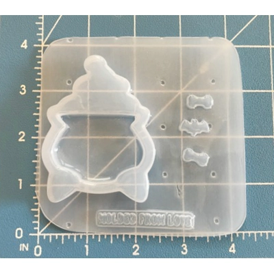 Steaming Witch Cauldron Shaker with Bits Handmade Plastic Mold Steaming Witch Cauldron Shaker with Bits Handmade Plastic Mold
