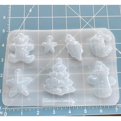 7 cavity Chibi Chubby small Christmas Shapes Handmade Plastic Mold