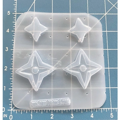 Retro Atomic Triple Diamond Star with Single Dot center Earrings Handmade Plastic Resin Mold