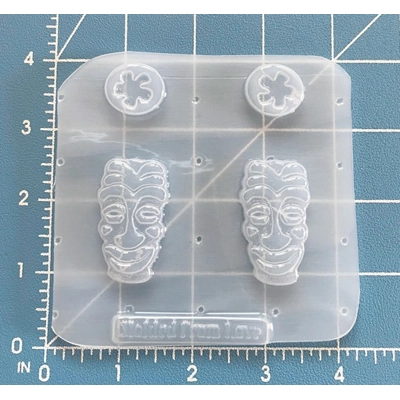 Retro Mid Century "Happy TIKI" Earrings handmade Plastic mold