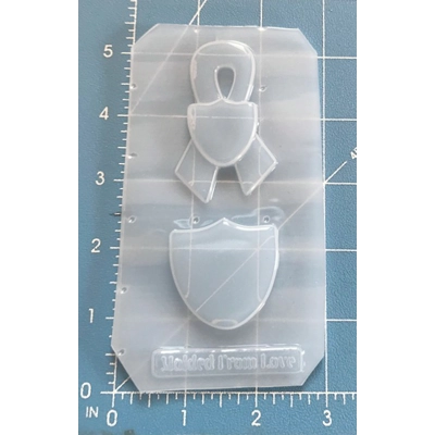 Awareness ribbon with shield and small shield shape handmade plastic mold