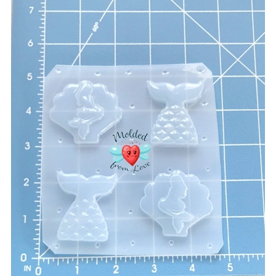 Small Mermaids on shell and Mermaid Tails Handmade Plastic Mold