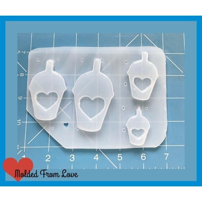 4 Cavity Kawaii Drink Cups with Heart Centers handmade Plastic Mold