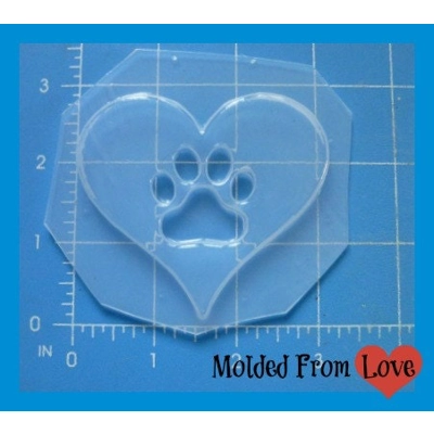 Tammys Heart with Paw Print Handmade Flexible Plastic Mold