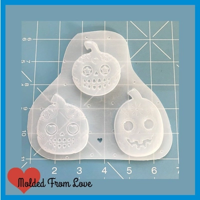 3 Sugar Skull Pumpkins Handmade Plastic Resin Mold