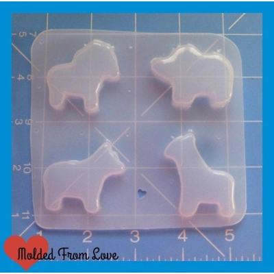 4 small Animal Cracker Shapes Flexible Plastic Handmade Resin Mold