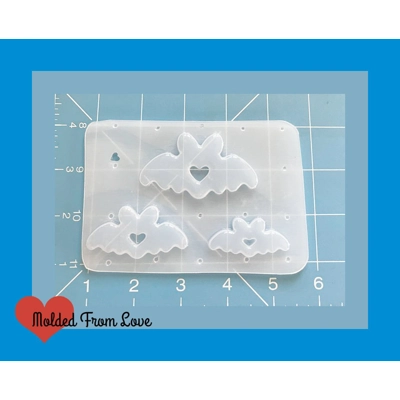 3 Cavity Roundy Kawaii Bats With Heart Tummy Handmade Plastic Resin mold