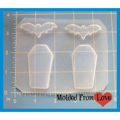small Double Coffins and Little Bats Flexible Plastic Handmade Resin Mold