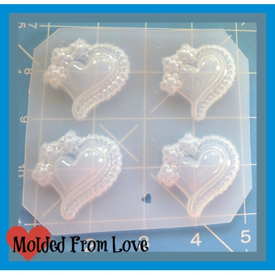 4 Beautiful and Lacey Hearts Handmade Flexible Plastic Resin Mold