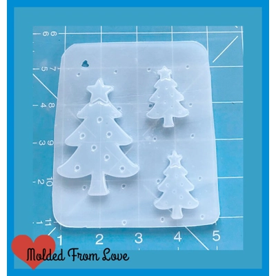 Set of 3 Christmas trees with ornaments Handmade Plastic Resin Mold