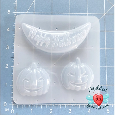 Retro Happy Halloween Banner and 2 Pumpkins handmade Plastic Mold Retro Happy Halloween Banner and 2 Pumpkins handmade Plastic Mold