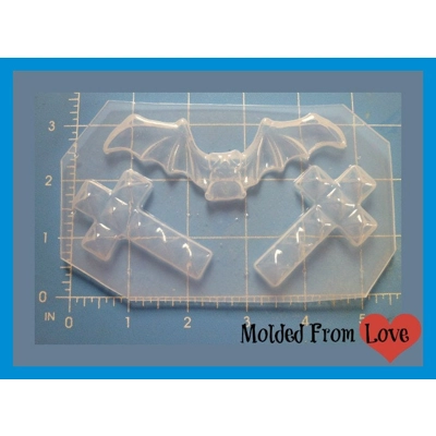 New Wide Span Bat and 2 Studded Crosses Handmade Flexible Plastic Resin Mold New Wide Span Bat and 2 Studded Crosses Handmade Flexible Plastic Resin Mold