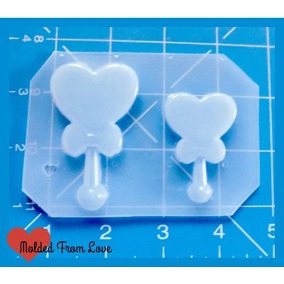 2 Kawaii Heart Lolly Pops Handmade Plastic Mold