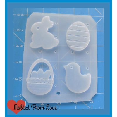 4 Easter Shapes Bunny, Chick, Basket, Egg Plastic Handmade Resin Mold-