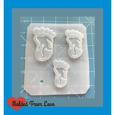 Set of 3 Bigfoot Feet with Bigfoot Silhouette Handmade PLASTIC Resin Mold