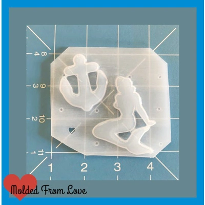 New Retro Vintage Mermaid Pinup and Anchor Handmade Plastic Resin Mold New Retro Vintage Mermaid Pinup and Anchor Handmade Plastic Resin Mold