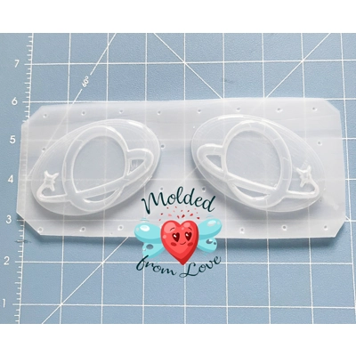 NEW! 2 Mid Century Atomic Saturn Brooches handmade Plastic Mold