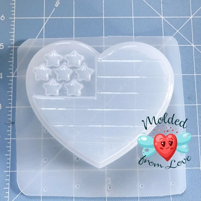 Stars N' Stripes Heart Soap Or Bath Bomb Handmade Plastic Mold