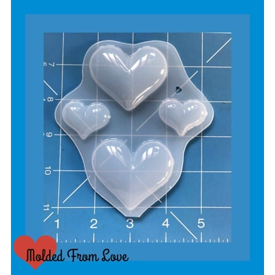 4 Puffy Pointy Hearts Desire Handmade Poly Plastic Resin Mold