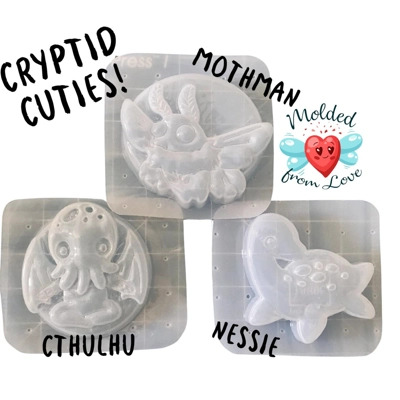 Cryptid Cuties Mothman, Nessie, Cthulhu Soap Or Bath Bomb Handmade Plastic Mold