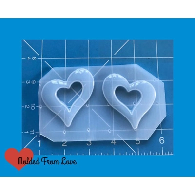 2 Retro Smooth Open Asymetrical Hearts Flexible Plastic Handmade Resin Mold