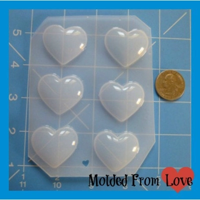 Sheet of 6 1" puffy small hearts handmade Plastic Mold