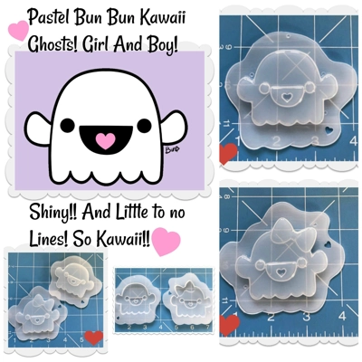 NEW! Pastel Bun Bun Kawaii Ghosts! Girl & Boy handmade Plastic Mold