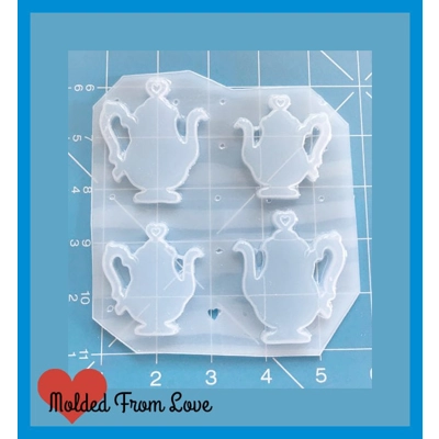 4 Wonderland Inspired Kawaii Teapots 2" and 2 1/2" left and right Handmade Plastic Mold 4 Wonderland Inspired Kawaii Teapots 2" and 2 1/2" left and right Handmade Plastic Mold