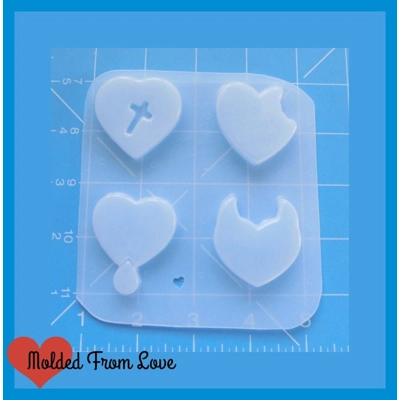 4 Small Anti-Valentine Hearts Pallet Handmade Plastic Mold
