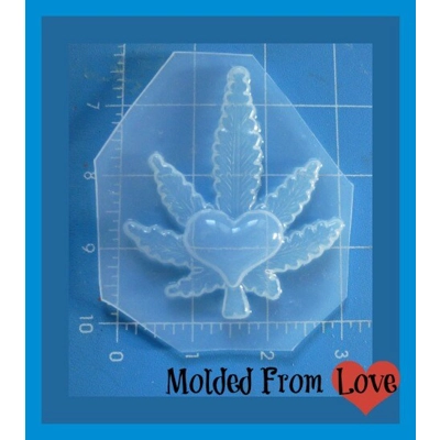 Detailed Cannabis Leaf with Heart Handmade Flexible Plastic Resin Mold