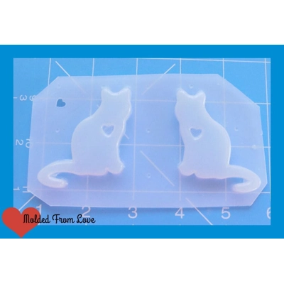2 Cats with Hearts handmade Plastic Mold