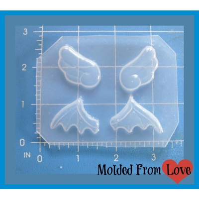 Set of 2 Pair Small Kawaii Wings and Bat Wings Flexible Plastic Handmade Resin Mold Set of 2 Pair Small Kawaii Wings and Bat Wings Flexible Plastic Handmade Resin Mold