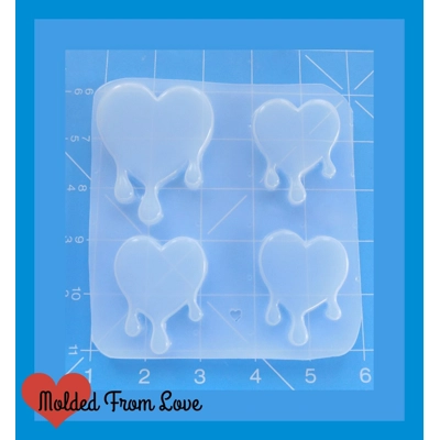 4 Rounded Drippy Style Hearts Handmade Plastic Mold
