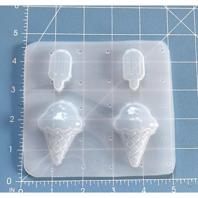 2 Tiny Popsicles and 2 Ice Cream cones Handmade Plastic mold