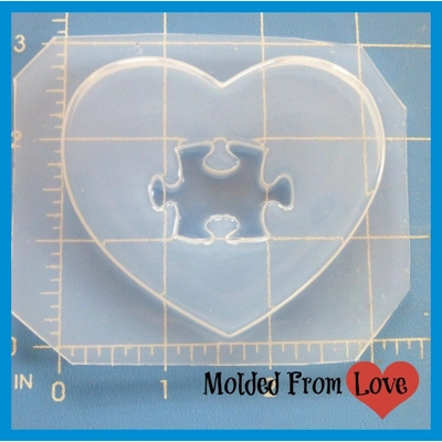 Heart with Puzzle Piece Center Flexible Plastic Handmade Resin Mold