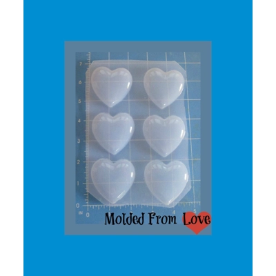 Set of 6 Slightly Puffy Hearts Pallette Flexible Plastic Handmade Resin