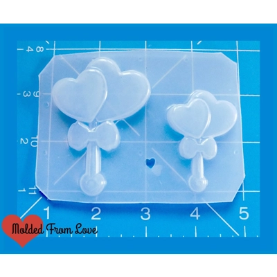 2 Kawaii Double Heart Lolly Pops Handmade Plastic Mold