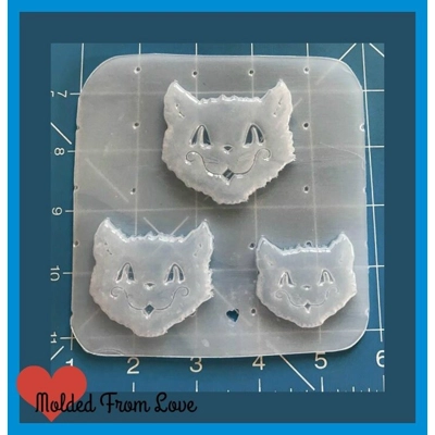 3 Vintage Retro Halloween Black Cat Heads Handmade Plastic Mold