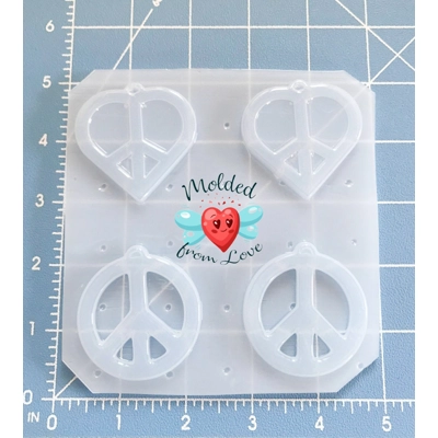 Set of 2 Peace Sign Earrings Heart shape and Classic Handmade Plastic Mold Set of 2 Peace Sign Earrings Heart shape and Classic Handmade Plastic Mold