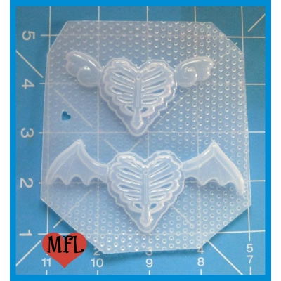 2 Small Ribcage Heart s With Wings Plastic Handmade Resin Mold