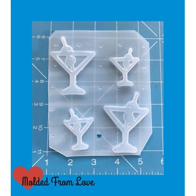 4 Retro Martini Glass with Olives Left and Right Facing Handmade Plastic Resin Mold